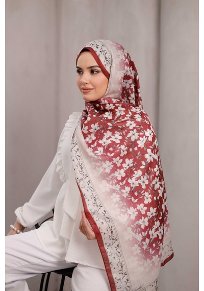 Mimiyum Flora Desen Soft Şal Bordo Ekru Çok Renkli