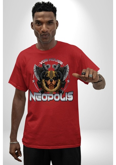 Neopolis Rottweiler Viking Pamuklu Bisiklet Yaka Unisex Oversize Boyfriend Dijital Baskılı Kırmızı T-shirt Kırmızı