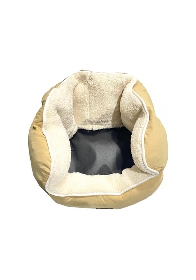 Süslüpati Kullanışlı Yıkanabilir Kumaş Silikon Elyaf Dolgulu Kedi Köpek Yatağı Kahve Krem 56cm