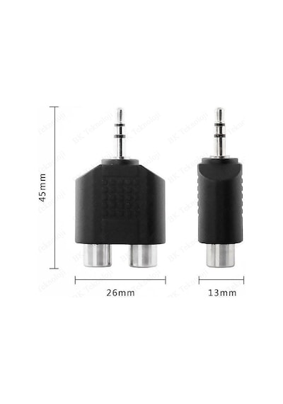 Stereo Ses Konektörü 3.5 mm Erkek Jak - 2 RCA (R+L) Dişi Ayırıcı