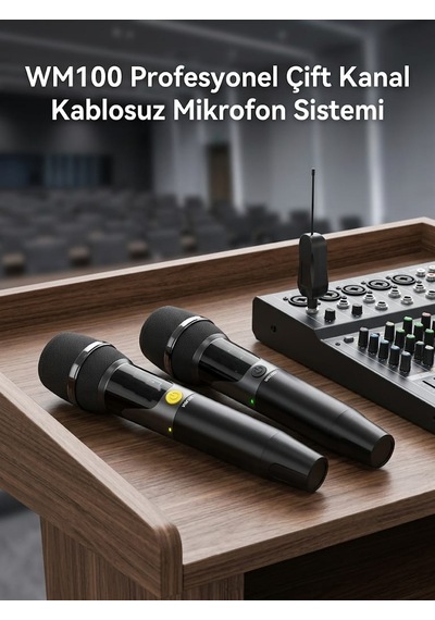Wm100 Profesyonel Kablosuz Çift Mikrofon Sistemi Yüksek Ses Kalitesi