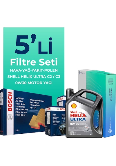 Bosch Peugeot 508 1.6 Bluehdi Dizel Filtre Bakım Seti Shell Motor Yağlı (2014-2018) 5 Li