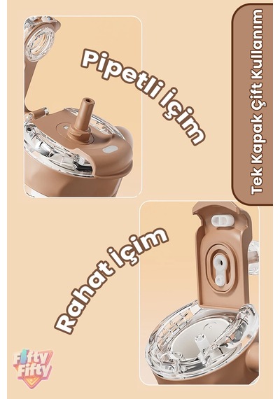 Dıller 860 Ml Pipetli & Rahat İçim Çift Kullanım Tritan Su Matarası Suluk -ffd860ml3renk Kahverengi