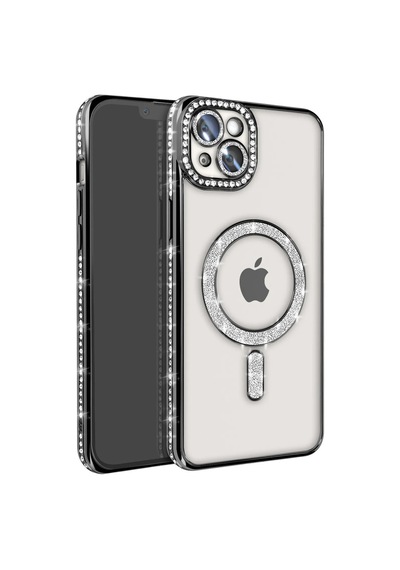 Apple iPhone  Uyumlu,  15 Kılıf Joke Simli Magneticsafe Kılıf - Siyah