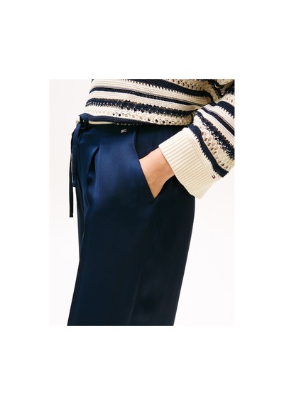 Tommy Hilfiger Sateen Tıe Rlxd Straıght Pants Kadın Mavi Pantolon - Ww0ww47171 Mavi
