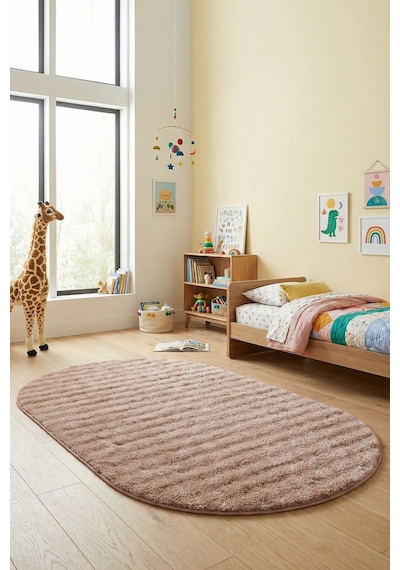 Oval Puffy Bubble Yumuşak Peluş Halı Kaymaz, Yıkanabilir, Antre, Hol, Mutfak Halısı Vizon