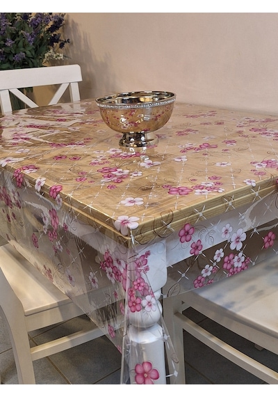 Şeffaf 0.018 Mm Pvc Muşamba - Desenli Silinebilir Şeffaf Masa Örtüsü Ns25 Pembe