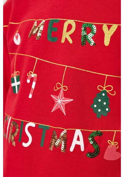 Kız Çocuk Merry Simli Kız Yılbaşı Elbisesi Nbk-24905 Kırmızı