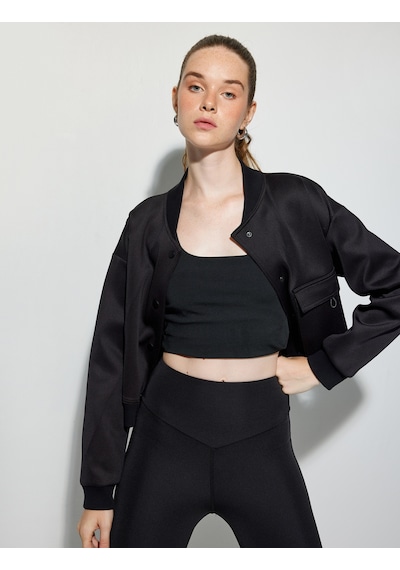 Koton Bomber Ceket Crop Kalın Modal Kumaş Düğmeli Cep Detaylı Siyah 5wak10096nk Siyah