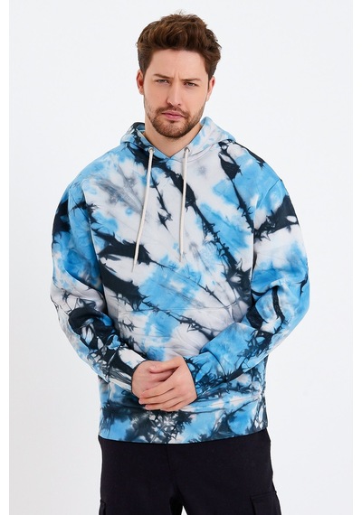 JAHR MARC Mavi Batik Yıkamalı Oversize Erkek Sweatshirt Mavi