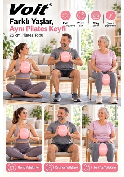 25 cm Mini Pilates Topu Yoga Fitness Egzersiz ve Denge Topu Şişirme Pipeti Dahil Pembe
