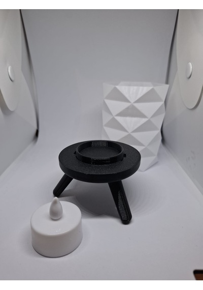 Üçgen Tasarım Tealight Mumluk- Mini Lamba Beyaz -  Siyah