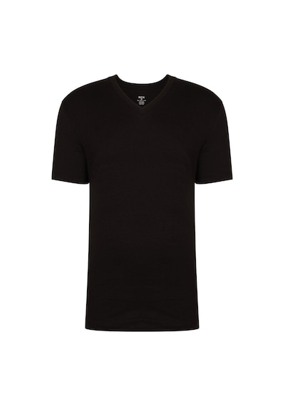 Rich Erkek %100 Pamuk Kısa Kollu Siyah T-shirt V Yaka Basic Erkek Tişört SIYAH