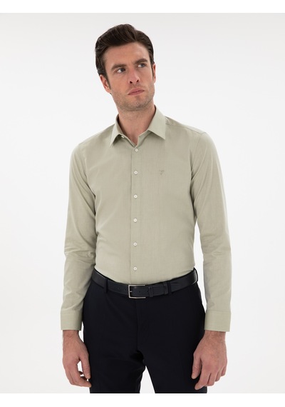 Cacharel Haki Slim Fit Pamuklu Oxford Gömlek Yeşil