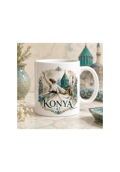 Konya Temalı Kupa Bardak Manzara Ve Plaka Desen 10 Beyaz Beyaz