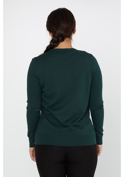 Kazee Kadın Nakışlı Yaprak Detaylı Triko Kazak 31276 Nefti Nefti