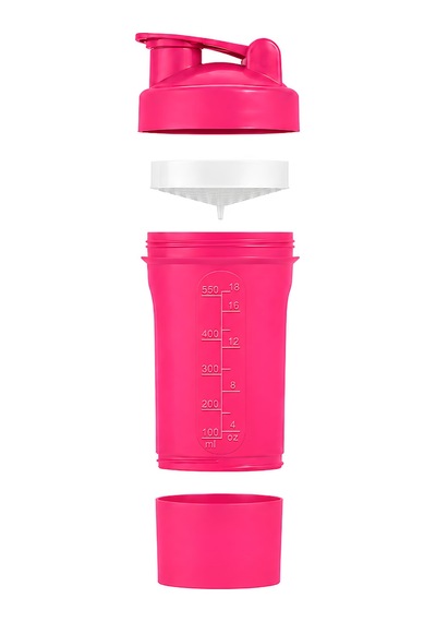 Gym Smart Shaker 550 Ml Ölçekli Ve Sızdırmaz Kapaklı Saklama Hazneli Protein Shaker Pembe Çok Renkli
