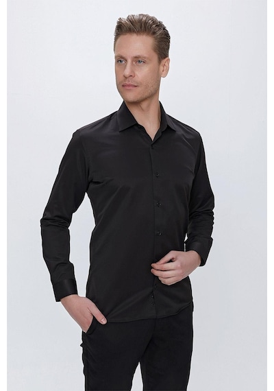 Efor Slim Fit Pamuk Saten Klasik Siyah Gömlek Gk 624 Siyah