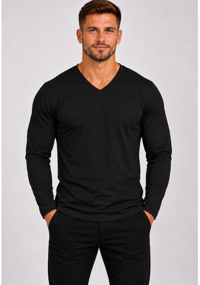 Axxel Erkek V Yaka Uzun Kollu T-shirt-d8004 Siyah