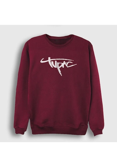 Presmono Unisex Logo Tupac Shakur Sweatshirt Bordo