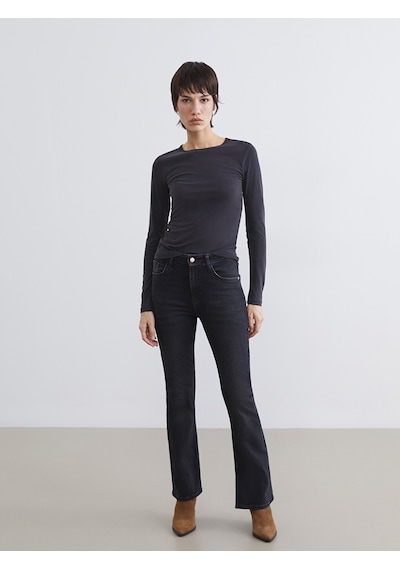 Lcw Jeans Siyah Flare Kadın Jean Pantolon