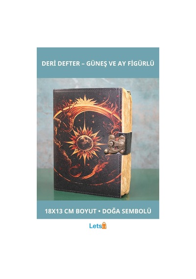 Deri Defter Güneş Ay Tasarımlı 18x13 Cm Sanatsal Günlük Çok Renkli
