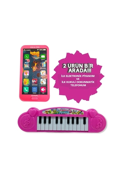 Oyuncak Dokunmatik Oyuncak Cep Telefonu Ve Elektronik Sesli Piyano 2'li Set