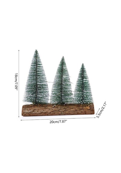 Meşe Kütük Üzerinde Çam Ağaçları 3 Lü Set Nevada Mini Çam Ağaçları Yılbaşı Hediyesi 16-12-10 Cm Çam Ağaçları 16 CM