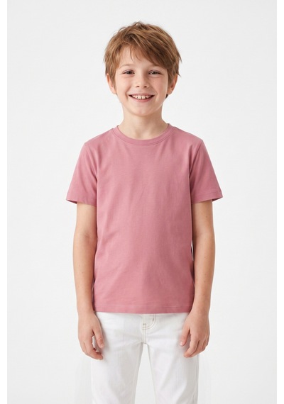 Kiagu Kısa Kol T-shirt Basic Terletmeyen Esnek Kumaş Pamuklu Mevsimlik Kısakol Erkek Çocuk Tsort Pudra