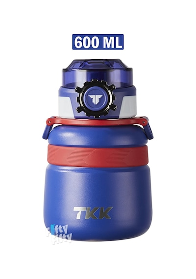Tkk 600 Ml Çelik Su Matarası Çift Kullanım Pipetli/rahat İçim 12 Saat Sıcak/24 Saat Soğuk Termos -2029-600ml Mavi