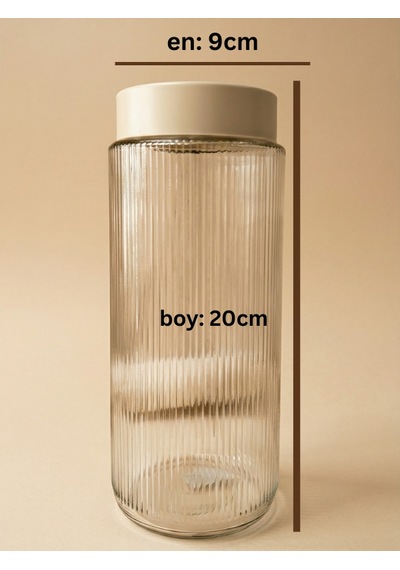 Leelahome Plastik Kapaklı Cam Saklama Kabı 1350 Ml - Krem Krem