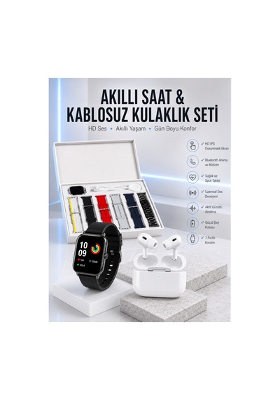 7 Kordonlu Akıllı Saat Ve Yeni Nesil Kulaklık Dokunmatik Ekran Android Ve İos Uyumlu Şeffaf Şeffaf