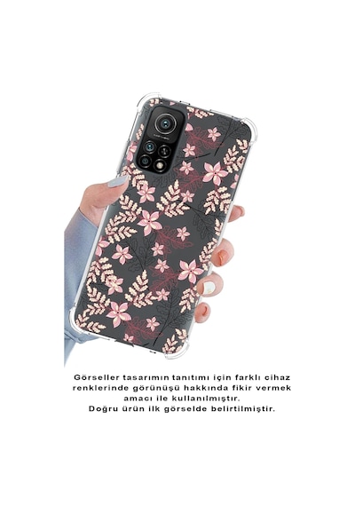 Xiaomi Redmi 10a Köşe Korumalı Antişok Kapak Floral Kırmızı Tasarımlı Şeffaf Silikon Kılıf