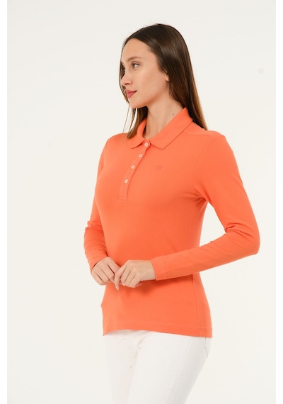 Msw Kadın Uzun Kollu Regular Fit Polo Yaka T-shirt Coral