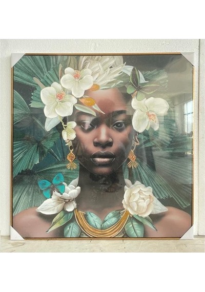 Lamedore Black Woman Portraıt Wıth Flowers 100x100 Cm