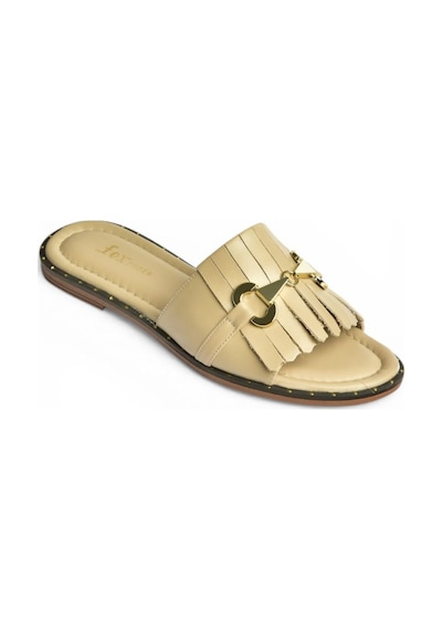 Fox Shoes Y291873003 Bej Hakiki Deri Kadın Terlik