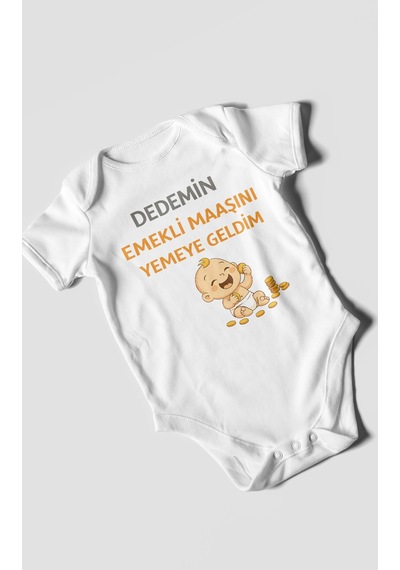 Morivokids Dedemden Kısa Kollu Bebek Body %100 Pamuk Beyaz