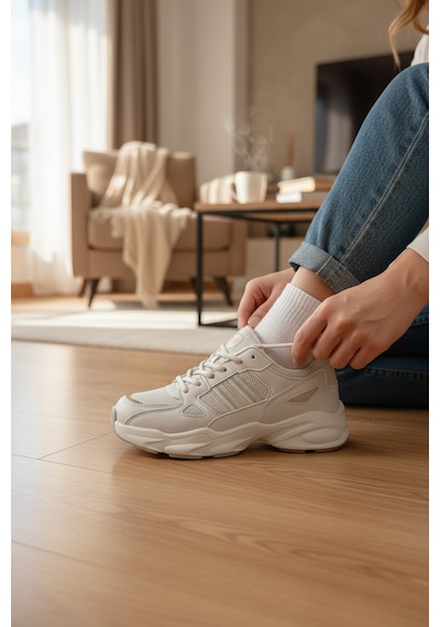 Enoch Kadın Klasik Şeritli Ve Kalın Tabanlı Rahat Günlük Sneaker Spor Ayakkabı Bej