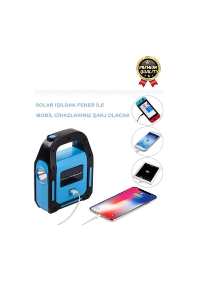 Çok Amaçlı Güneş Enerjili Powerbank Usb Şarj Edilebilir Su Geçirmez Solar Işıldak Fener Kamp Lambası