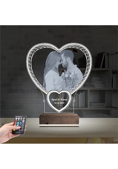 Luvivia Kalp Sevgiliye Hediye Fotoğraflı 3d Lamba - Masa Gece Lambası V6
