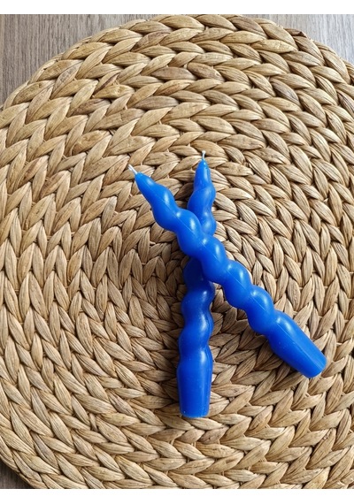 Mavi Renkli Spiral, Burgulu Pinterest Model Şamdan Mum 2' Li Set
