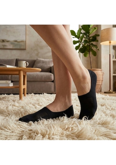 Heren Socks Heren 3'lü Bambu Görünmez Kadın Babet Çorap Siyah