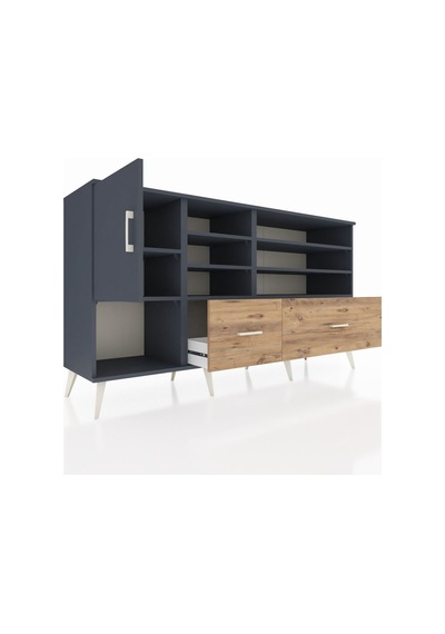 Hyperion Konsol 8 Raflı 2 Çekmeceli Tek Kapaklı 176x44x99 Antras Antrasit-antrasit/çam Hyperion Konsol 8 Raflı 2 Çekmeceli Tek Kapaklı 176x44x99 Antras Antrasit-antrasit/çam