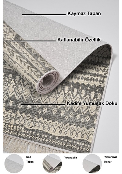 Dekoreko Kaymaz Taban Djt 3 Lü Banyo Paspas Takımı Trend Karışık Iskandinav F5080 gri