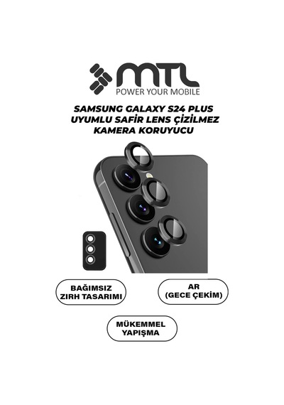 Samsung S24 Plus Uyumlu Safir Lens Çizilmez Dayanıklı Kamera Koruyucu Siyah