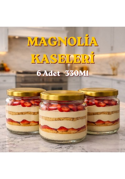 6 Adet Cam Kavanoz Seti 300 Cc Gold Kapaklı, Çok Amaçlı Magnolia, Tatlı Ve Kışlık Kullanım Altın - Şeffaf