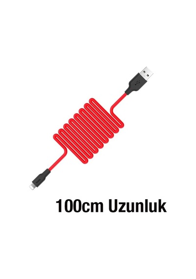 Hoco X21 Usb To Apple iPhone Uyumlu Lightning 2a Silikon Hızlı Şarj Ve Data Kablosu- 5775 Siyah-kırmızı