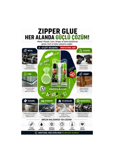 Zipper Glue Şeffaf Çift Bileşenli Güçlü Yapıştırıcı 8 Gr A+b Hızlı Metal Cam Plastik Seramik Ahşap T