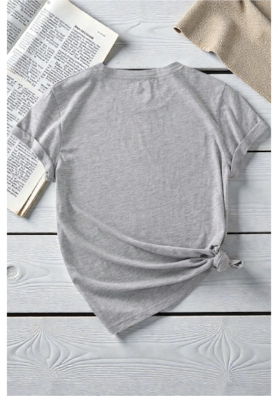 Uyguntarz Unisex Sevimli Marshmallows Baskılı Tasarım Tshirt Gri