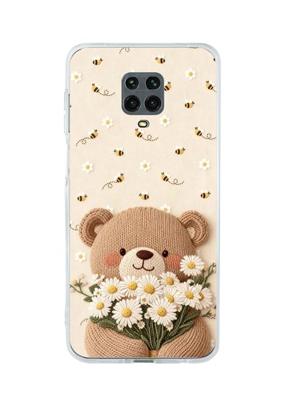 Redmi Note 9 Pro-9s Uyumlu Arı Ve Papatya Sevimli Ayıcık Baskılı Silikon Kılıf Renkli